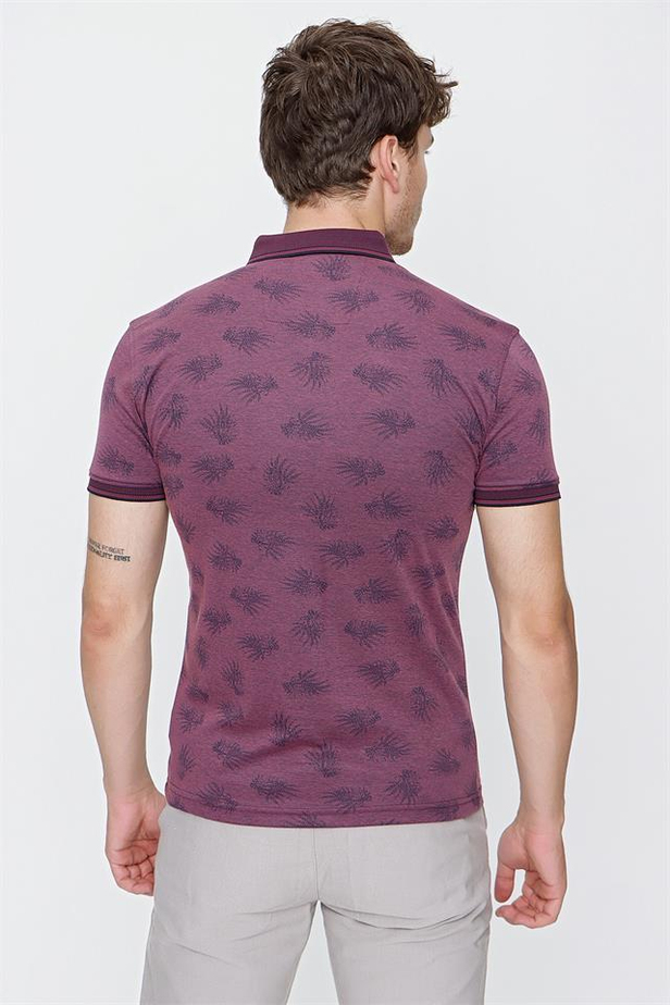 Kısa Kol Baskılı Merserize Polo Yaka Slim Fit Dar Kesim Casual T-Shirt 1011220108-M