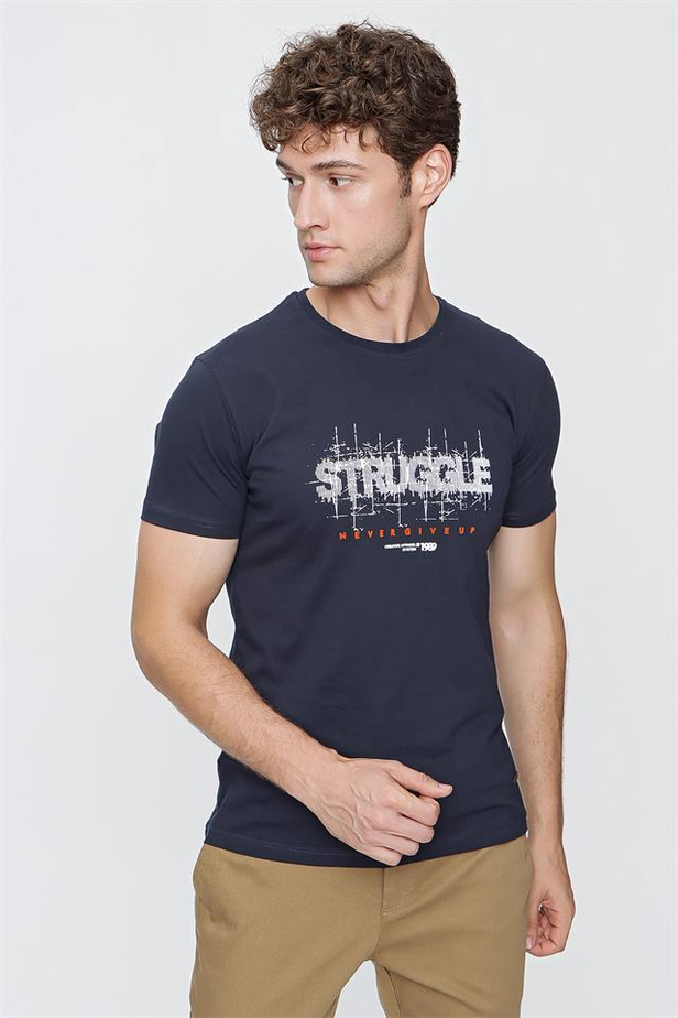 Kısa Kol Baskılı Suprem Bisiklet Yaka %100 Pamuk Slim Fit Dar Kesim Casual T-Shirt 1011220118-S