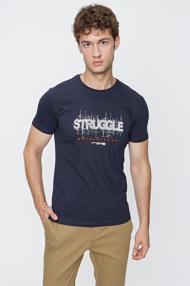 Kısa Kol Baskılı Suprem Bisiklet Yaka %100 Pamuk Slim Fit Dar Kesim Casual T-Shirt 1011220118-S