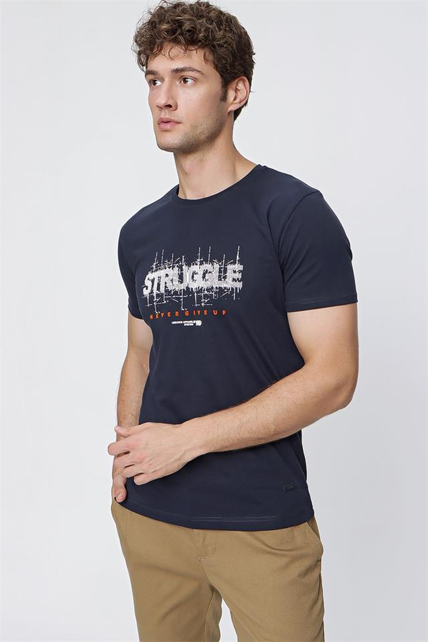 Kısa Kol Baskılı Suprem Bisiklet Yaka %100 Pamuk Slim Fit Dar Kesim Casual T-Shirt 1011220118-S