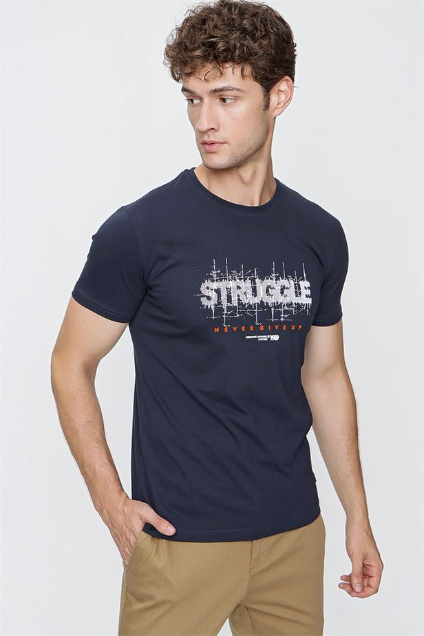 Kısa Kol Baskılı Suprem Bisiklet Yaka %100 Pamuk Slim Fit Dar Kesim Casual T-Shirt 1011220118-S