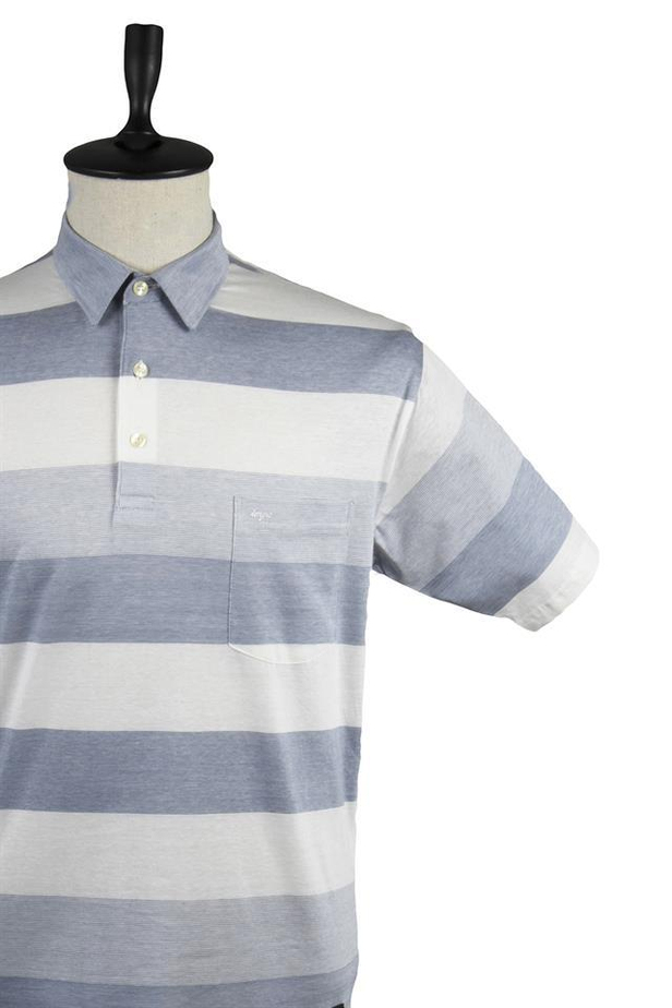Kısa Kol Çizgili Merserize Gömlek Yaka Cepli %100 Pamuk Comfort Fit Rahat Kesim Klasik T-Shirt 1011220135-M