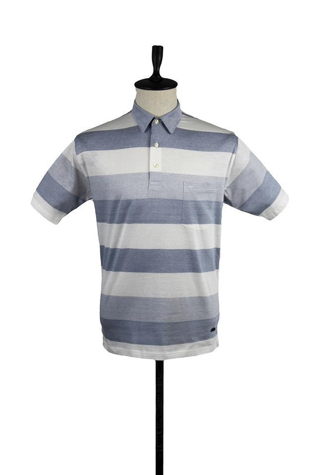 Kısa Kol Çizgili Merserize Gömlek Yaka Cepli %100 Pamuk Comfort Fit Rahat Kesim Klasik T-Shirt 1011220135-M