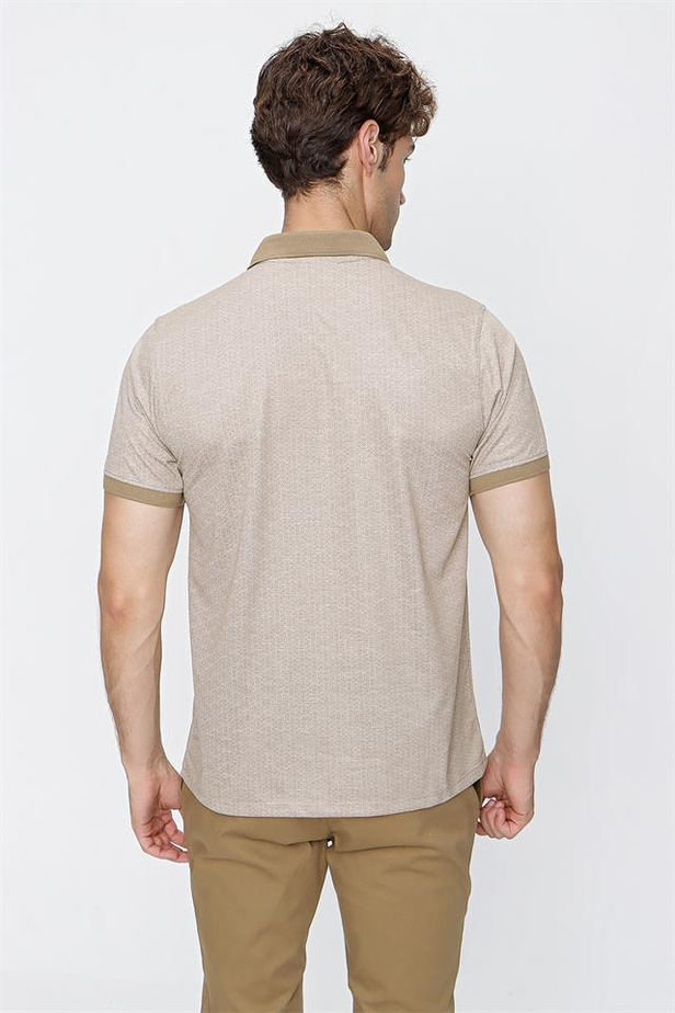 Kısa Kol Desenli Jakarlı Polo Yaka Cepli Comfort Fit Rahat Kesim Klasik T-Shirt 1011220122-M