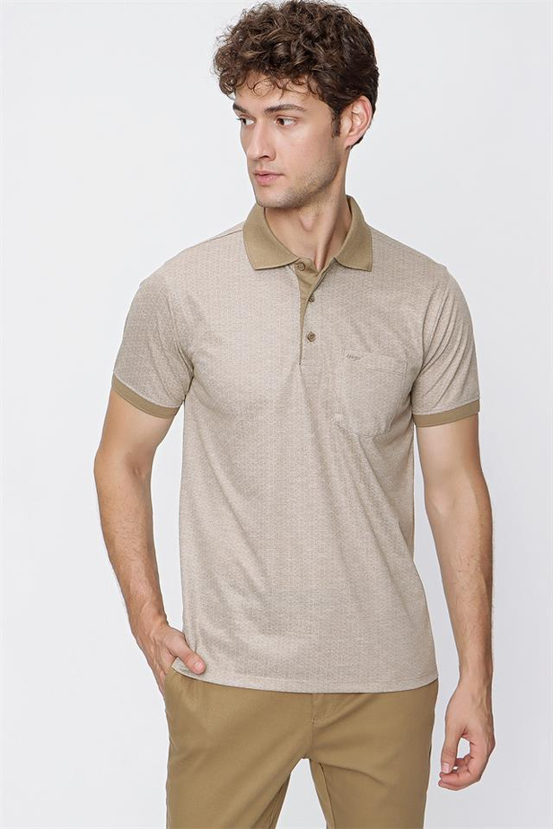 Kısa Kol Desenli Jakarlı Polo Yaka Cepli Comfort Fit Rahat Kesim Klasik T-Shirt 1011220122-M