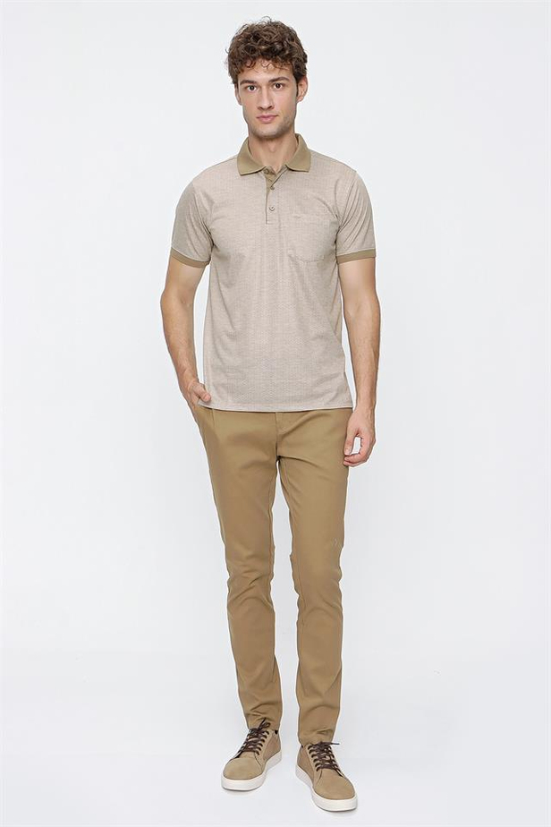 Kısa Kol Desenli Jakarlı Polo Yaka Cepli Comfort Fit Rahat Kesim Klasik T-Shirt 1011220122-M