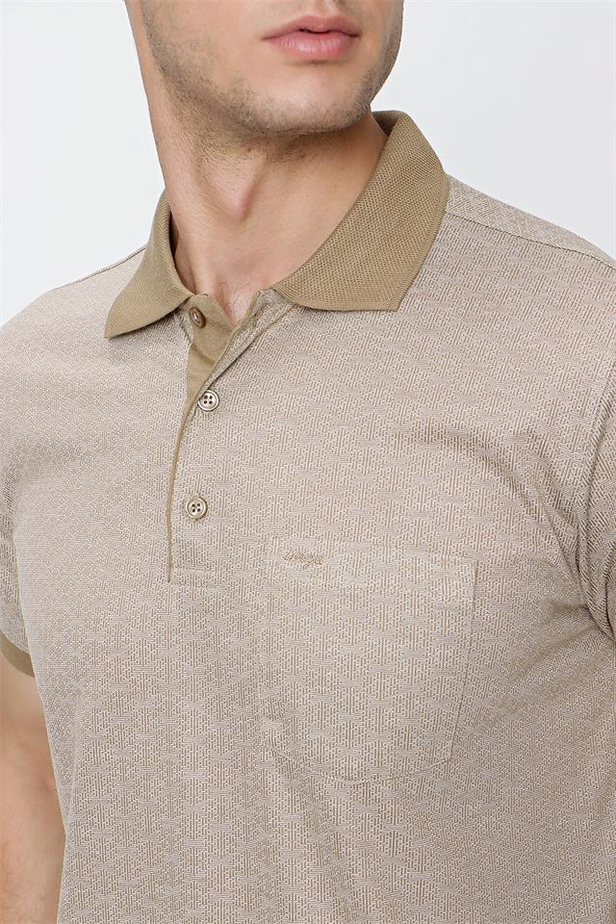 Kısa Kol Desenli Jakarlı Polo Yaka Cepli Comfort Fit Rahat Kesim Klasik T-Shirt 1011220122-M