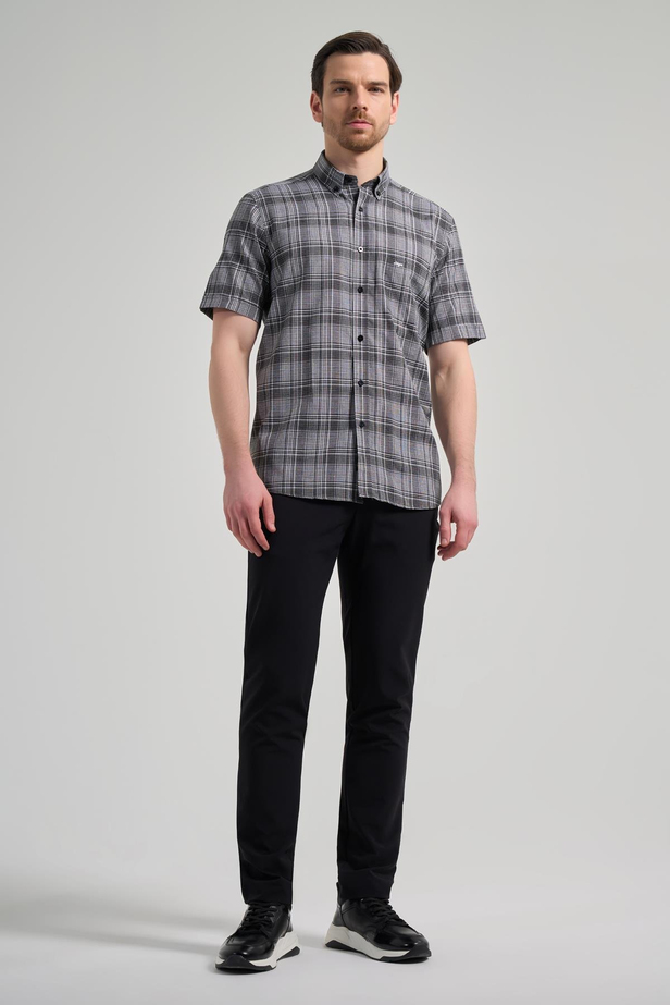 Kısa Kol Ekose Desen Bez Ayağı Düğmeli Yaka cepli Pamuklu Classic Comfort Fit Gömlek 1004250162