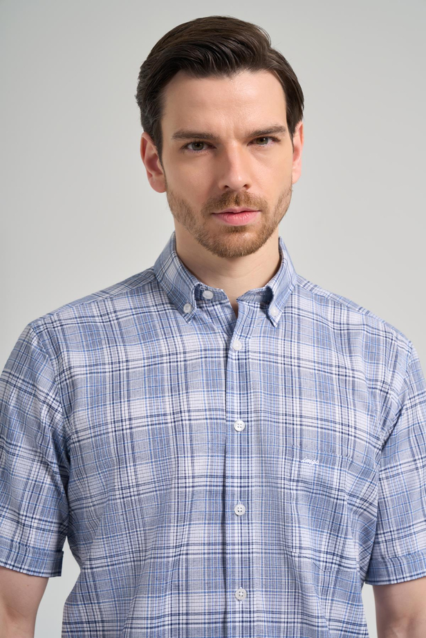 Kısa Kol Ekose Desen Bez Ayağı Düğmeli Yaka cepli Pamuklu Classic Comfort Fit Gömlek 1004250162