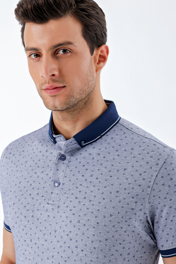 Kısa Kollu Baskılı MerserizePamuklu Casual Slim Fit Dar Kesim T-Shirt 1011230174 Lacivert