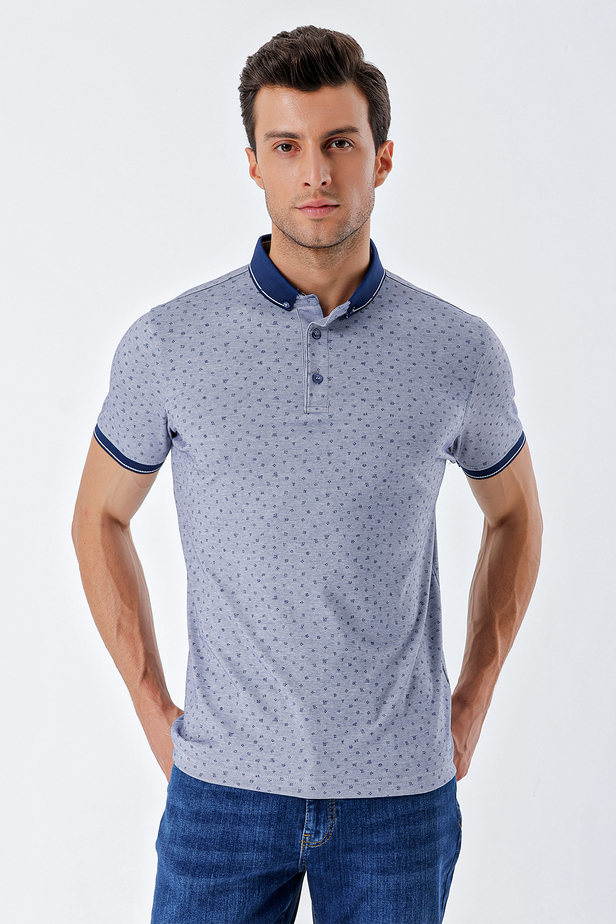 Kısa Kollu Baskılı MerserizePamuklu Casual Slim Fit Dar Kesim T-Shirt 1011230174 Lacivert