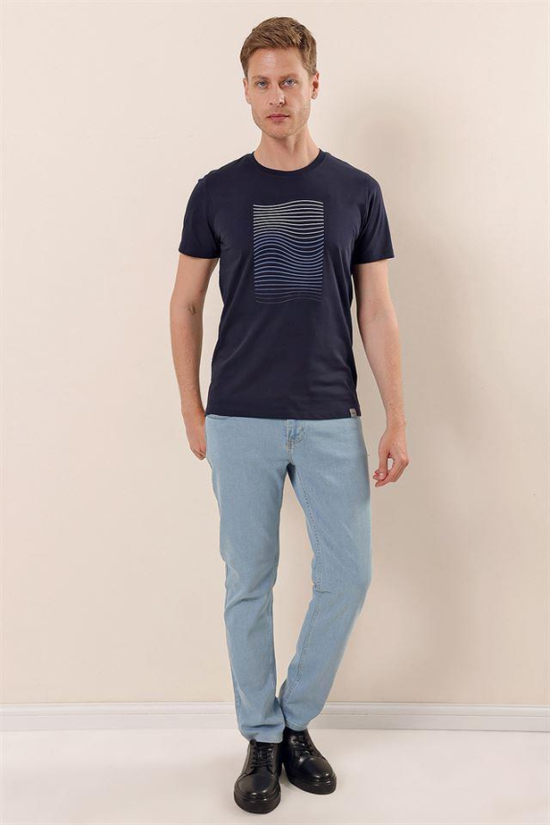 Kısa Kollu Baskılı Suprem Bisiklet Yaka Cepsiz %100 Pamuk Casual Slim T-Shirt 1011230172-S