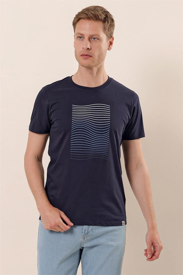 Kısa Kollu Baskılı Suprem Bisiklet Yaka Cepsiz %100 Pamuk Casual Slim T-Shirt 1011230172-S