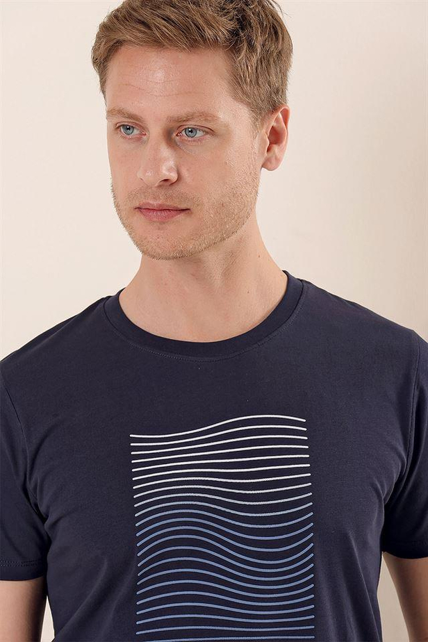 Kısa Kollu Baskılı Suprem Bisiklet Yaka Cepsiz %100 Pamuk Casual Slim T-Shirt 1011230172-S