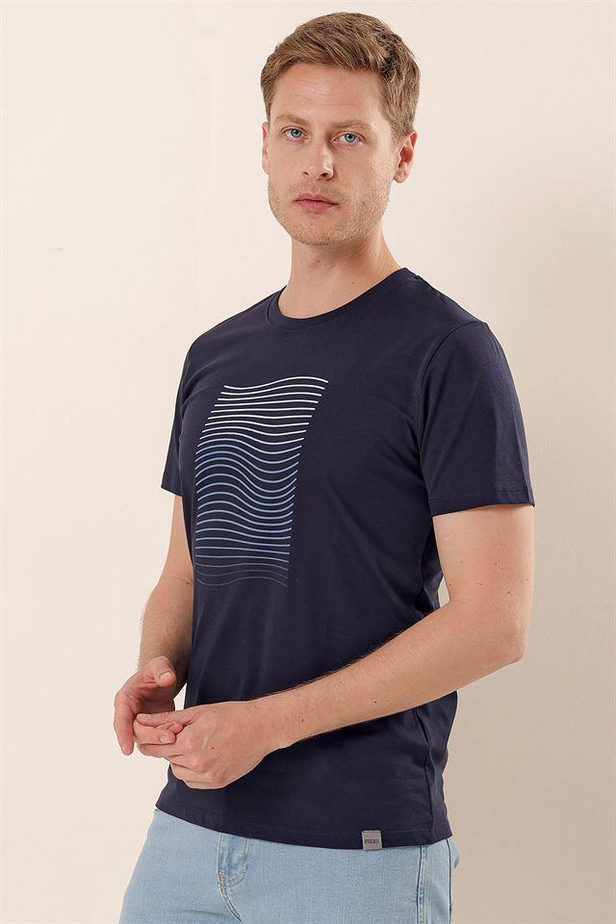 Kısa Kollu Baskılı Suprem Bisiklet Yaka Cepsiz %100 Pamuk Casual Slim T-Shirt 1011230172-S