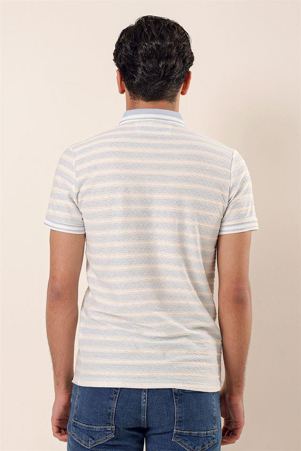 Kısa Kollu Çizgili JakarlıCepsiz Garnili Pamuklu Casual Slim Fit T-Shirt 1011230159-M