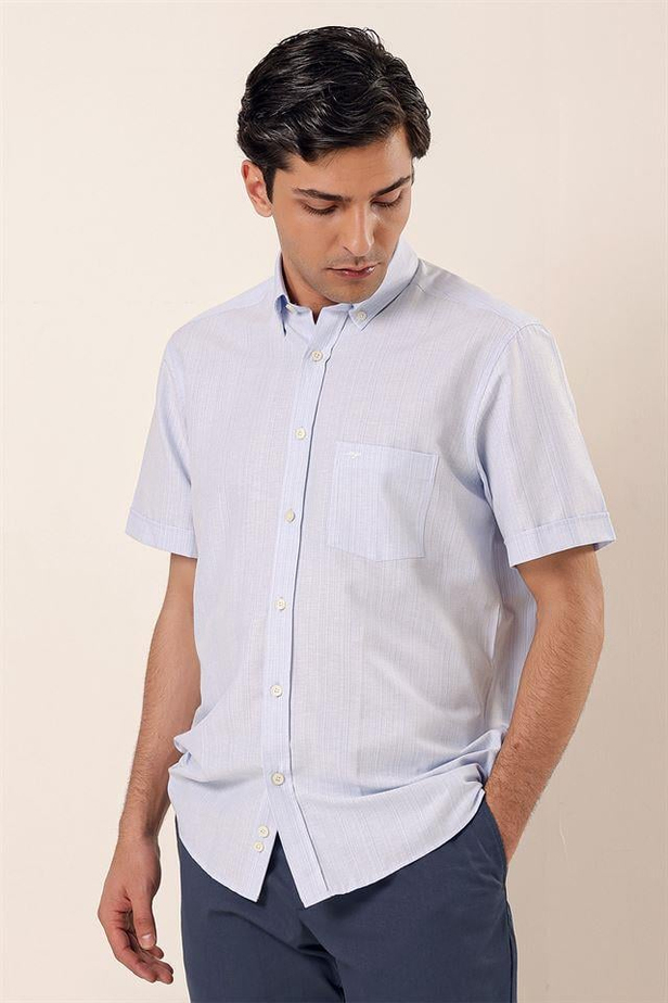 Kısa Kollu DesenliCepli Pamuklu Klasik Comfort Fit Rahat Kesim Gömlek 1004230174-S