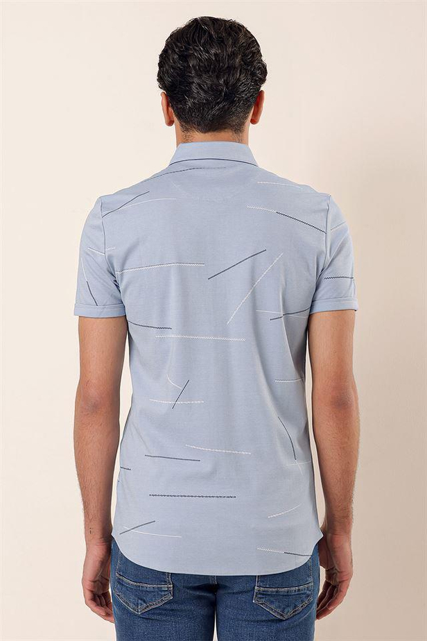 Kısa Kollu Örme Düğmeli Yaka Cepsiz Pamuklu Casual Slim Fit Dar Kesim Gömlek 1004230202-M