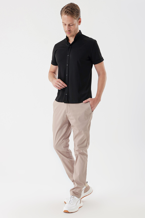 Kısa Kollu Pike Cepsiz Pamuklu Casual Slim Fit Dar Kesim Gömlek 1004230151 Siyah