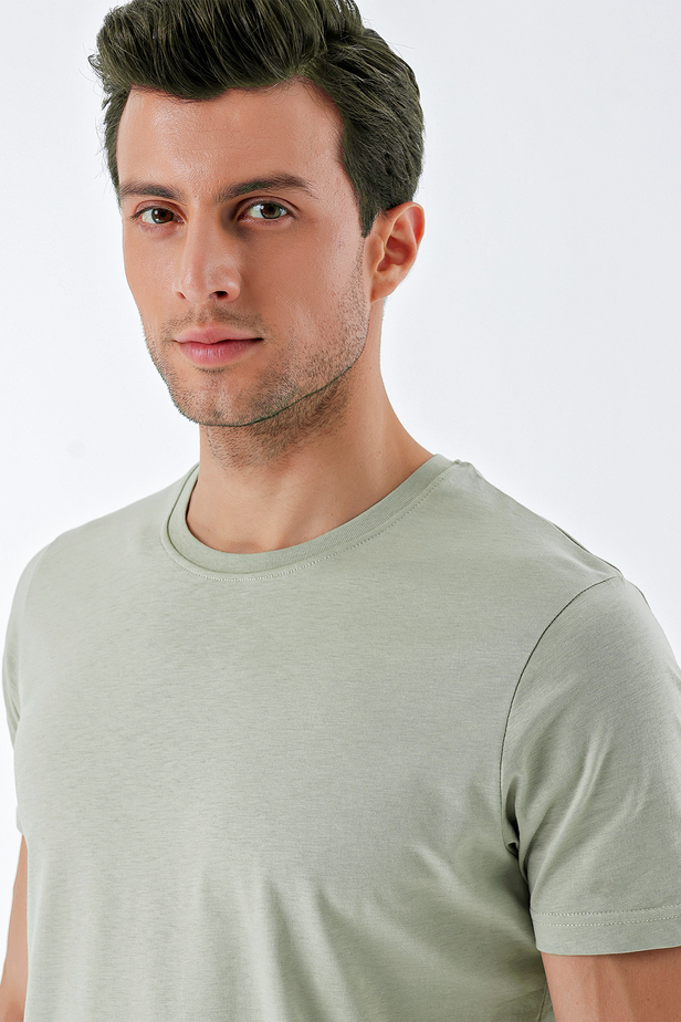 Kısa Kollu Suprem Bisiklet Yaka %100 Pamuk Casual Slim Fit T-Shirt 1011230154 Koyu Vizon