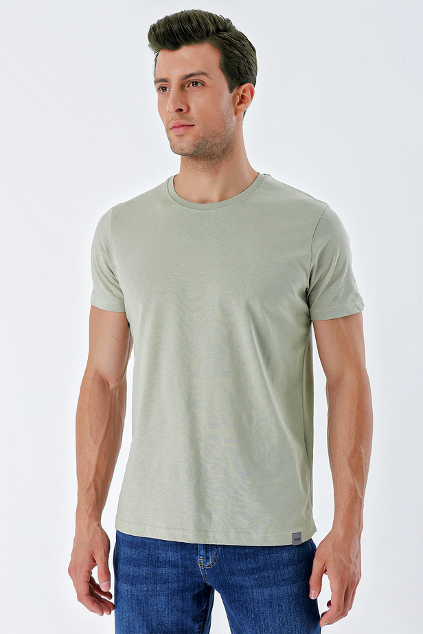 Kısa Kollu Suprem Bisiklet Yaka %100 Pamuk Casual Slim Fit T-Shirt 1011230154 Koyu Vizon