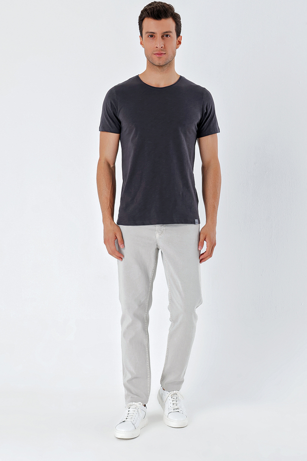 Kısa Kollu Suprem Bisiklet Yaka %100 Pamuk Casual Slim Fit T-Shirt 1011230169 Koyu Antrasit