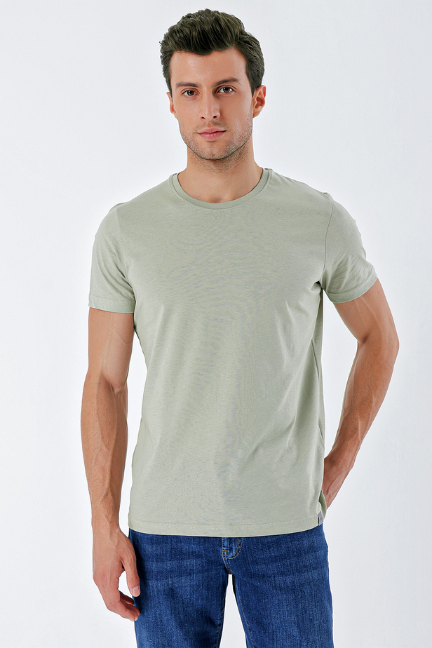 Kısa Kollu Suprem Bisiklet Yaka %100 Pamuk Casual Slim Fit T-Shirt 1011230154 Koyu Vizon