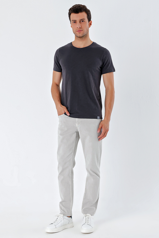 Kısa Kollu Suprem Bisiklet Yaka %100 Pamuk Casual Slim Fit T-Shirt 1011230169 Koyu Antrasit