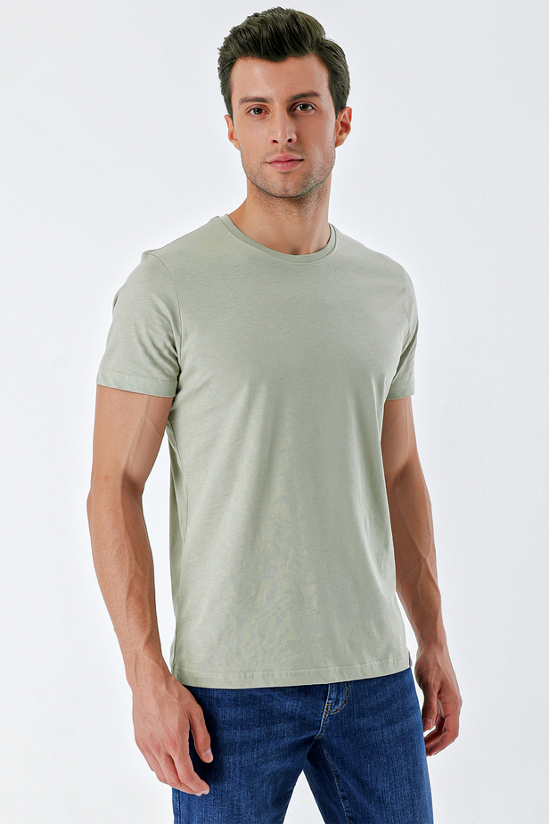 Kısa Kollu Suprem Bisiklet Yaka %100 Pamuk Casual Slim Fit T-Shirt 1011230154 Koyu Vizon