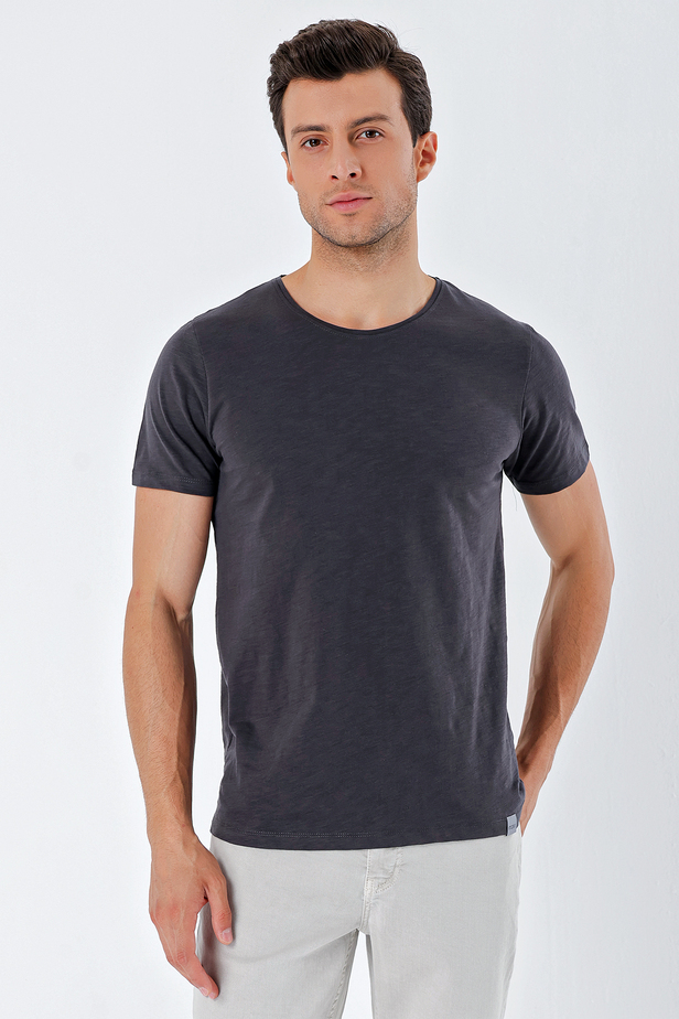 Kısa Kollu Suprem Bisiklet Yaka %100 Pamuk Casual Slim Fit T-Shirt 1011230169 Koyu Antrasit