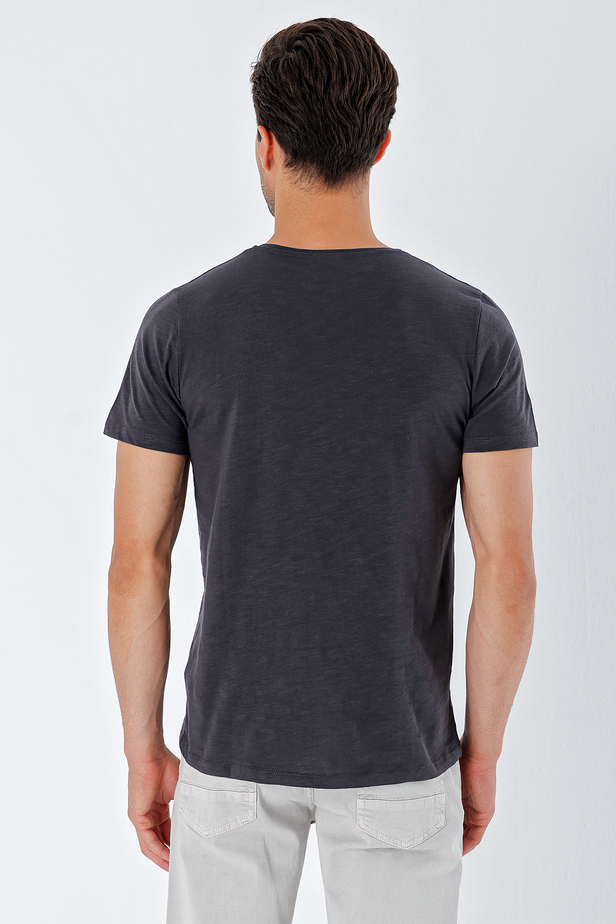 Kısa Kollu Suprem Bisiklet Yaka %100 Pamuk Casual Slim Fit T-Shirt 1011230169 Koyu Antrasit