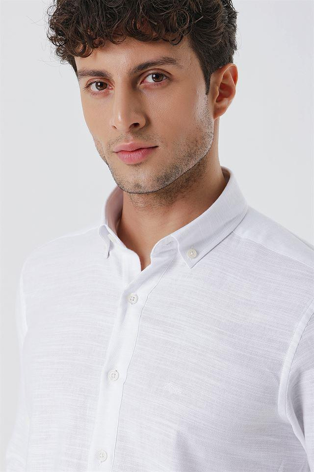 Kısalabilir Kollu GabardinCepsiz %100 Pamuk Casual Slim Fit Dar Kesim Gömlek 1004230180-S