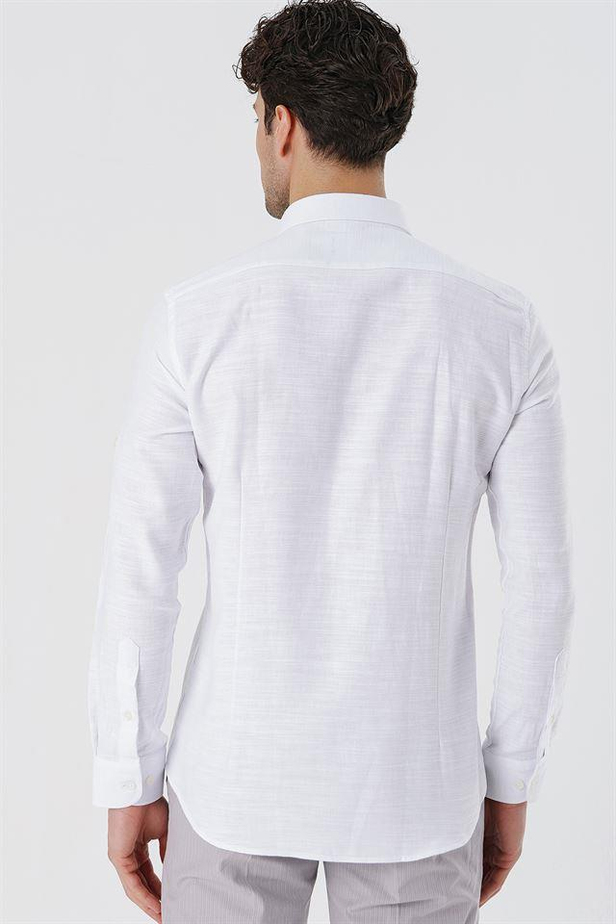 Kısalabilir Kollu GabardinCepsiz %100 Pamuk Casual Slim Fit Dar Kesim Gömlek 1004230180-S