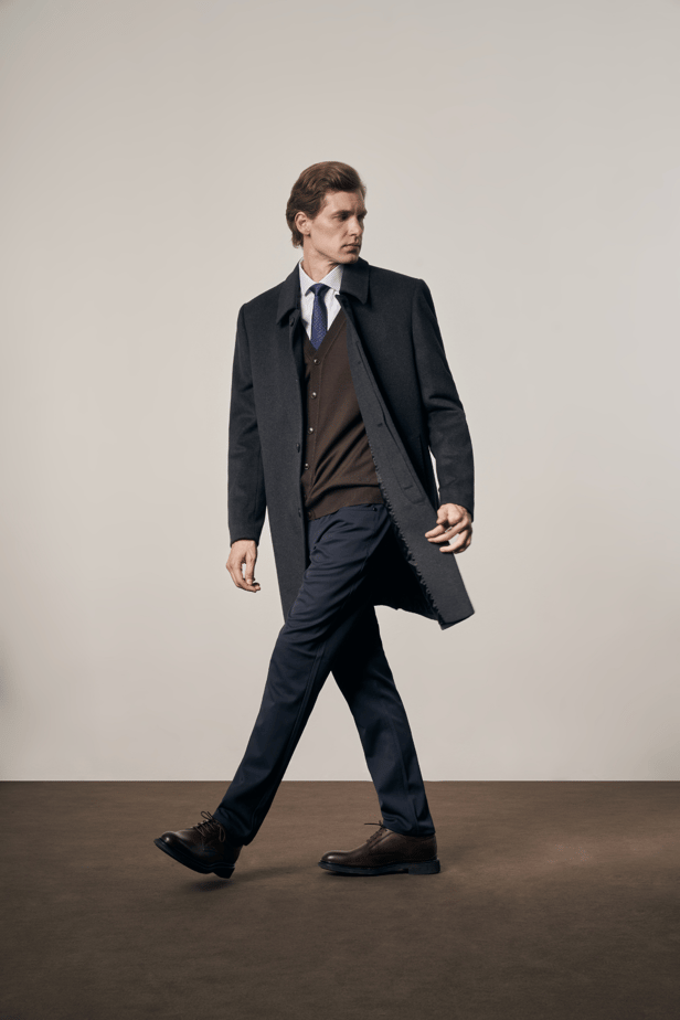 Koyu Antrasit 110 Cm Kaşe Düz Sırt Kapitoneli Astar Comfort Fit Classic Palto 1005245154