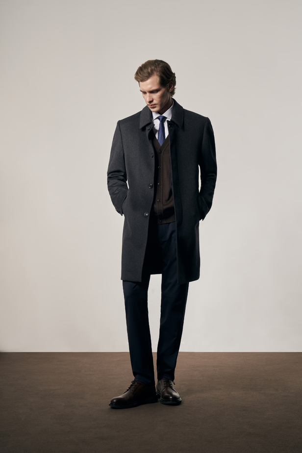 Koyu Antrasit 110 Cm Kaşe Düz Sırt Kapitoneli Astar Comfort Fit Classic Palto 1005245154