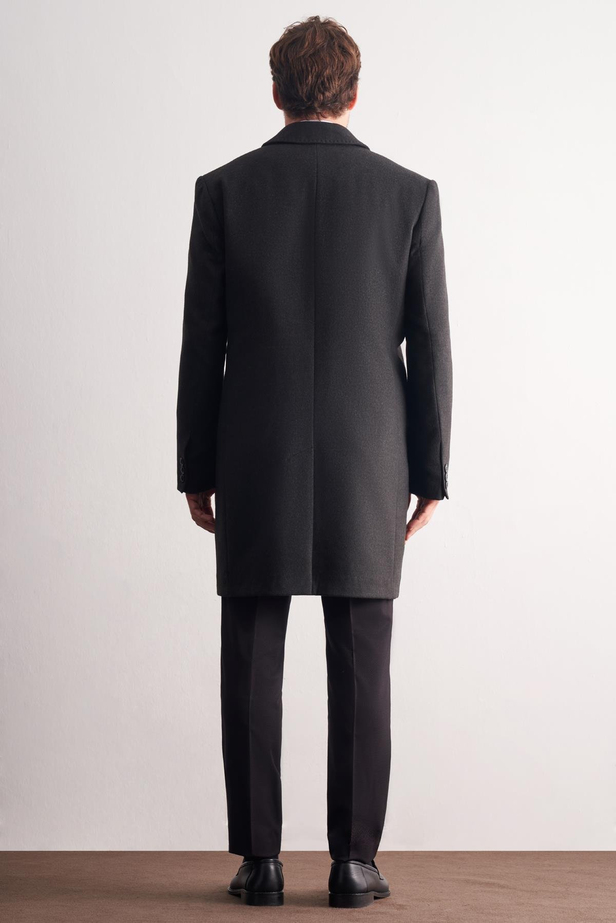Koyu Antrasit Berberi Yaka Tam Astar Classic Comfort Fit Esnek Kaşe Palto 1005255152
