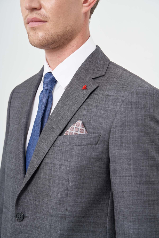 Koyu Antrasit Düz Flannel Mono Yaka Tam Astar Tek Yırtmaç 2 Düğme 4 Drop Comfort Fit Classic Takım Elbise 1001245164