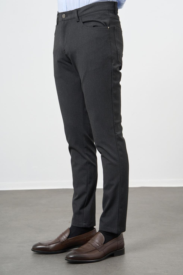 Koyu Antrasit Düz Gabardin Esnek 5 Cep Slim Fit Casual Pantolon 1003245161