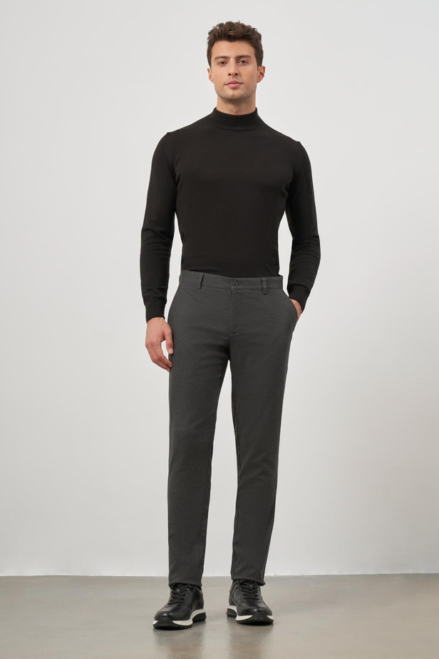 Koyu Antrasit Düz Gabardin Slim Fit Casual Pantolon 1003245108