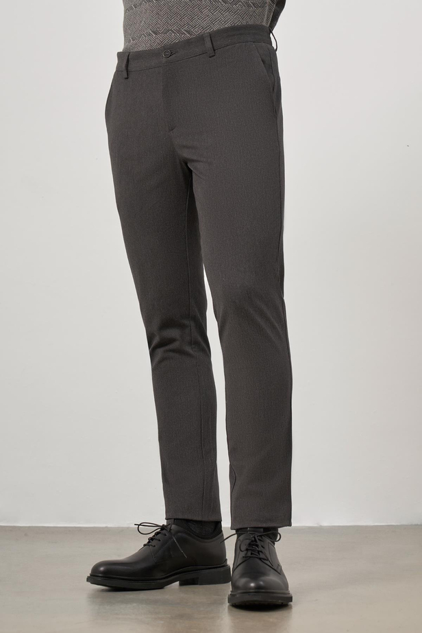 Koyu Antrasit Düz Gabardin Slim Fit Casual Pantolon 1003245102