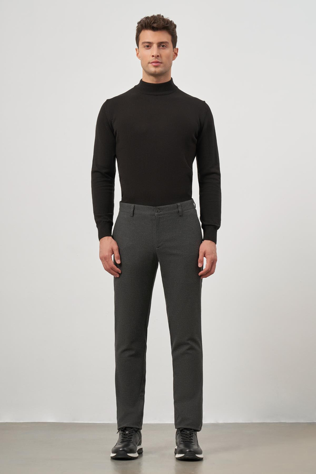 Koyu Antrasit Düz Gabardin Slim Fit Casual Pantolon 1003245108