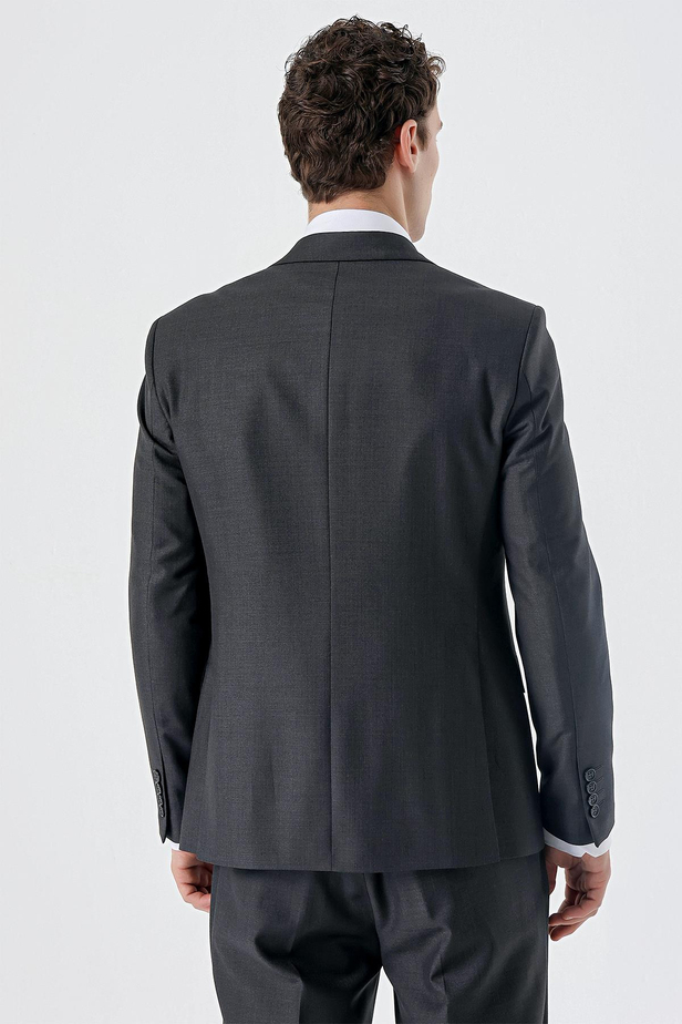 Koyu Antrasit Kırlangıç Yaka Yelekli 6 Drop Slim Fit Dar Kesim Klasik Takım Elbise 1001235166