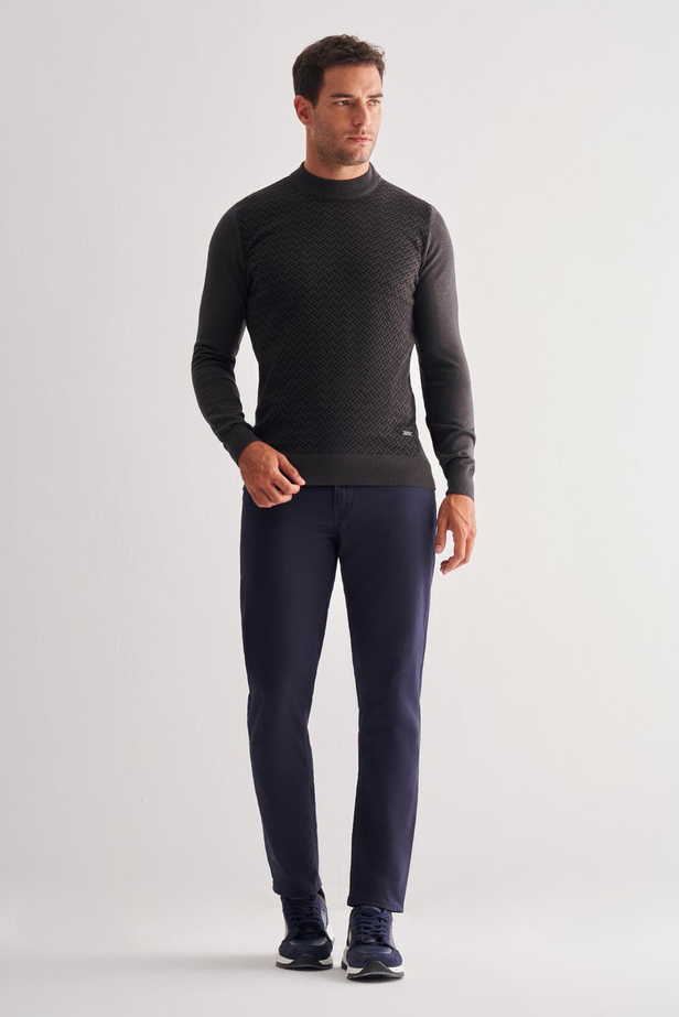 Koyu Antrasit Yarım Balıkçı Yaka Uzun Kol Cepsiz Comfort Fit Pamuklu Triko Kazak 1012255222