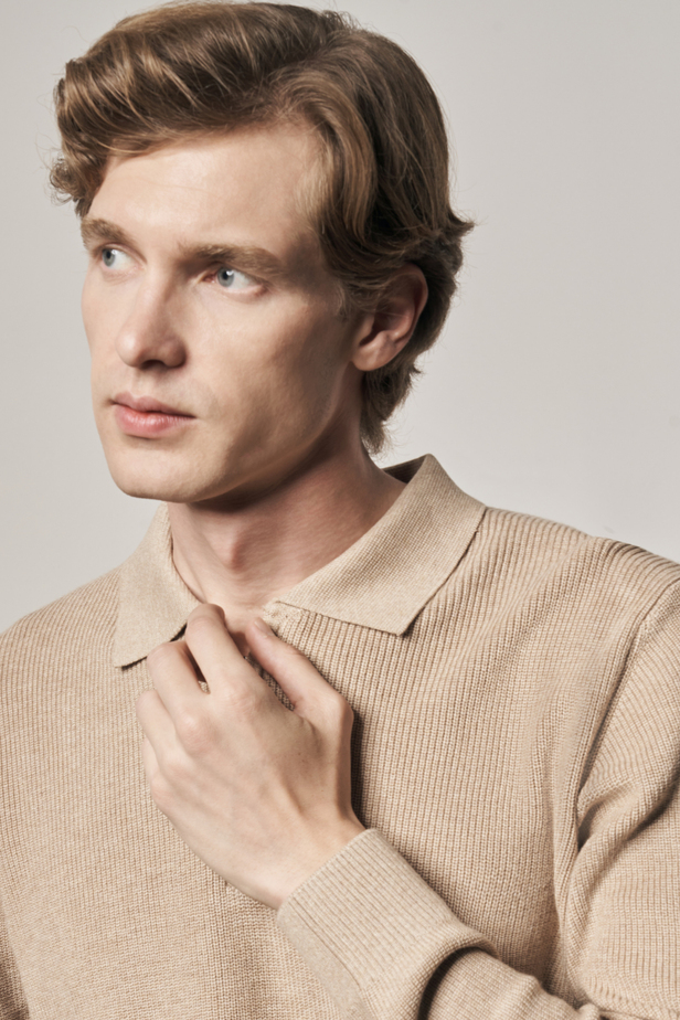 Koyu Bej Fermuarlı Polo Yaka Uzun Kol Cepsiz Comfort Fit Casual Pamuklu Triko Kazak 1012255202