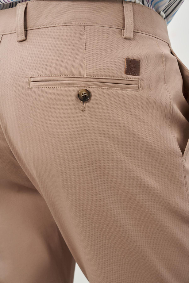 Koyu Bej Kendinden Desenli Bez Ayağı Pamuklu Yan Cep Slim Fit Casual Pantolon 1003245168