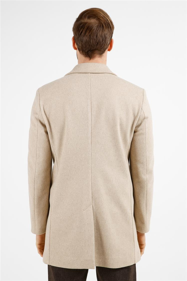 Koyu Bej Mono Yaka Esnek Slim Fit Classic Kaşe Palto 1005255101