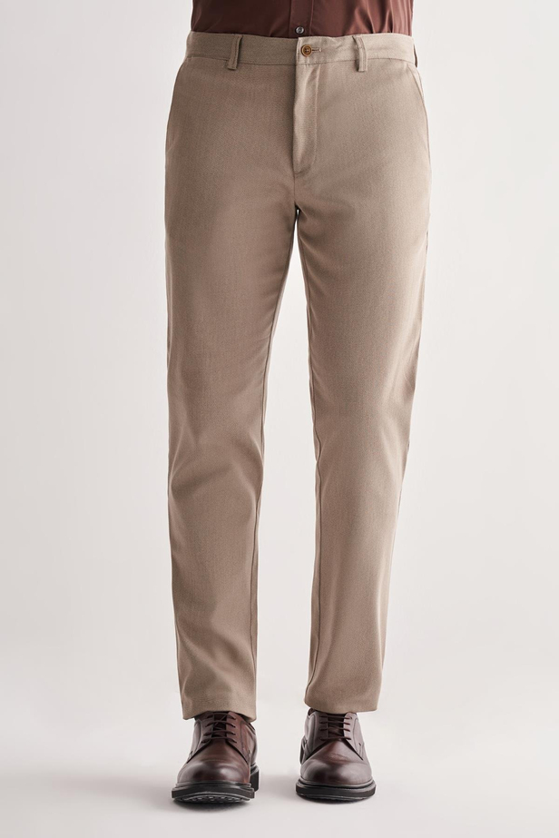 Koyu Bej Yan Cep Düz Paça Pamuklu Comfort Fit Chino Casual Pantolon 1003255166