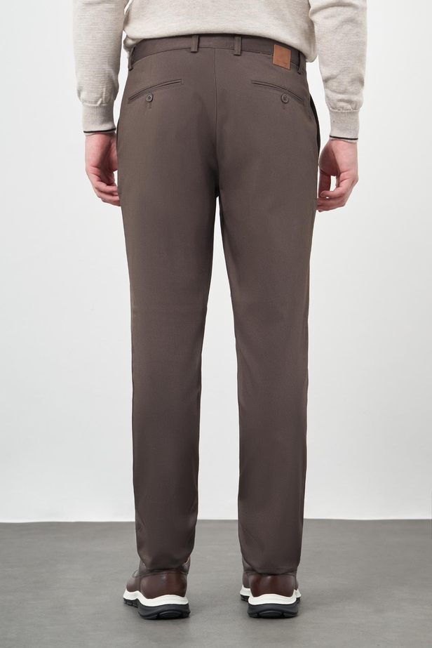Koyu Camel Düz Armürlü Pamuklu Yan Cep Comfort Fit Casual Pantolon 1003245164
