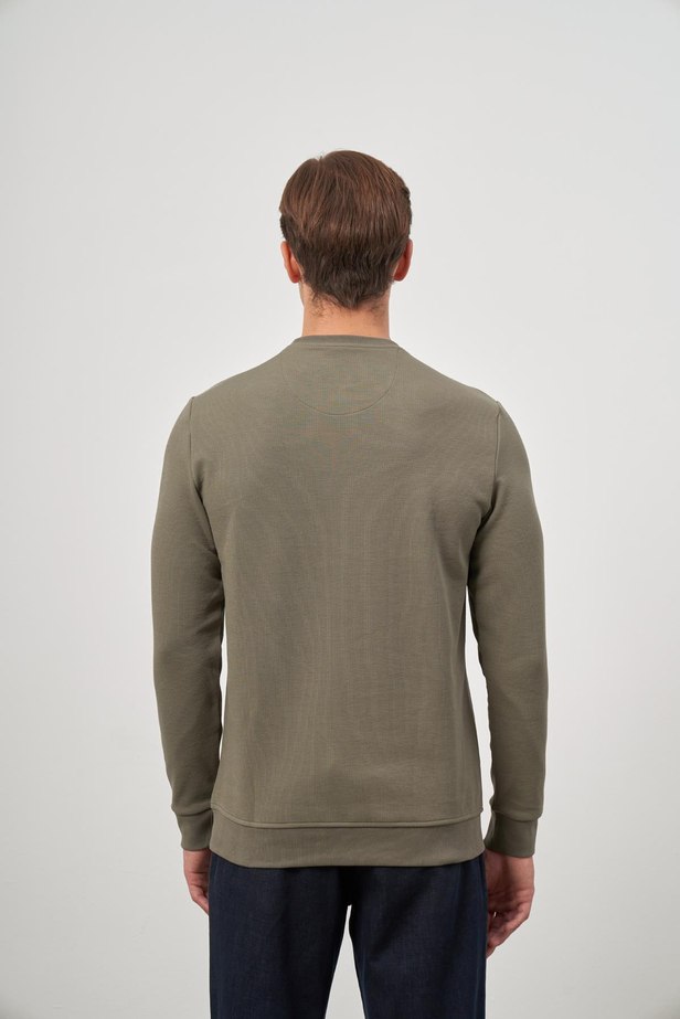 Koyu Haki Örme Bisiklet Yaka Pamuklu Casual Slim Fit Dar Kesim Sweatshirt 1013245150