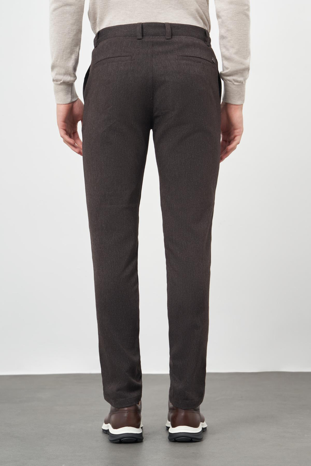 Koyu Kahverengi Düz Gabardin Pamuklu Yan Cep Slim Fit Casual Pantolon 1003245162